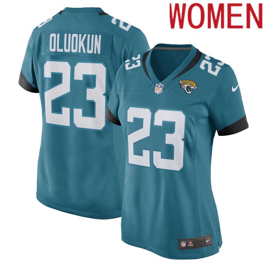 Women Jacksonville Jaguars #23 Foyesade Oluokun Nike Teal Game Player NFL Jersey->women nfl jersey->Women Jersey